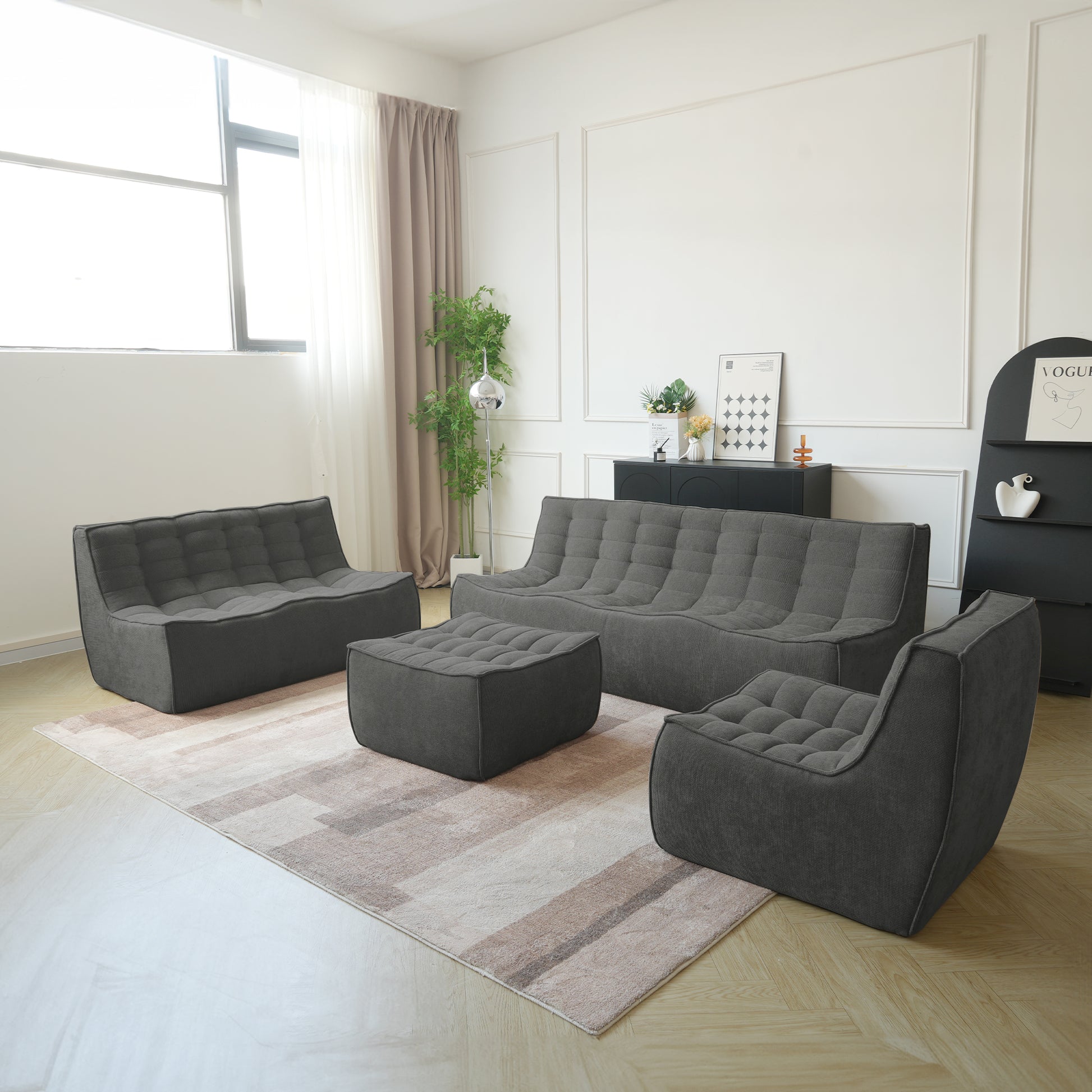 Boneless Linen Modular Sofa Set